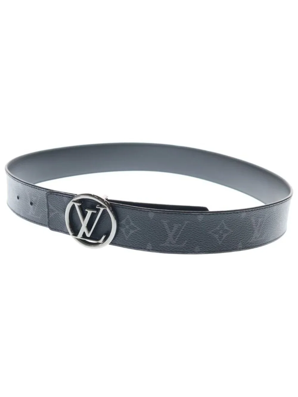 Louis Vuitton Monogram Eclipse Ceinture LV Circle Leather Belt Black Silver